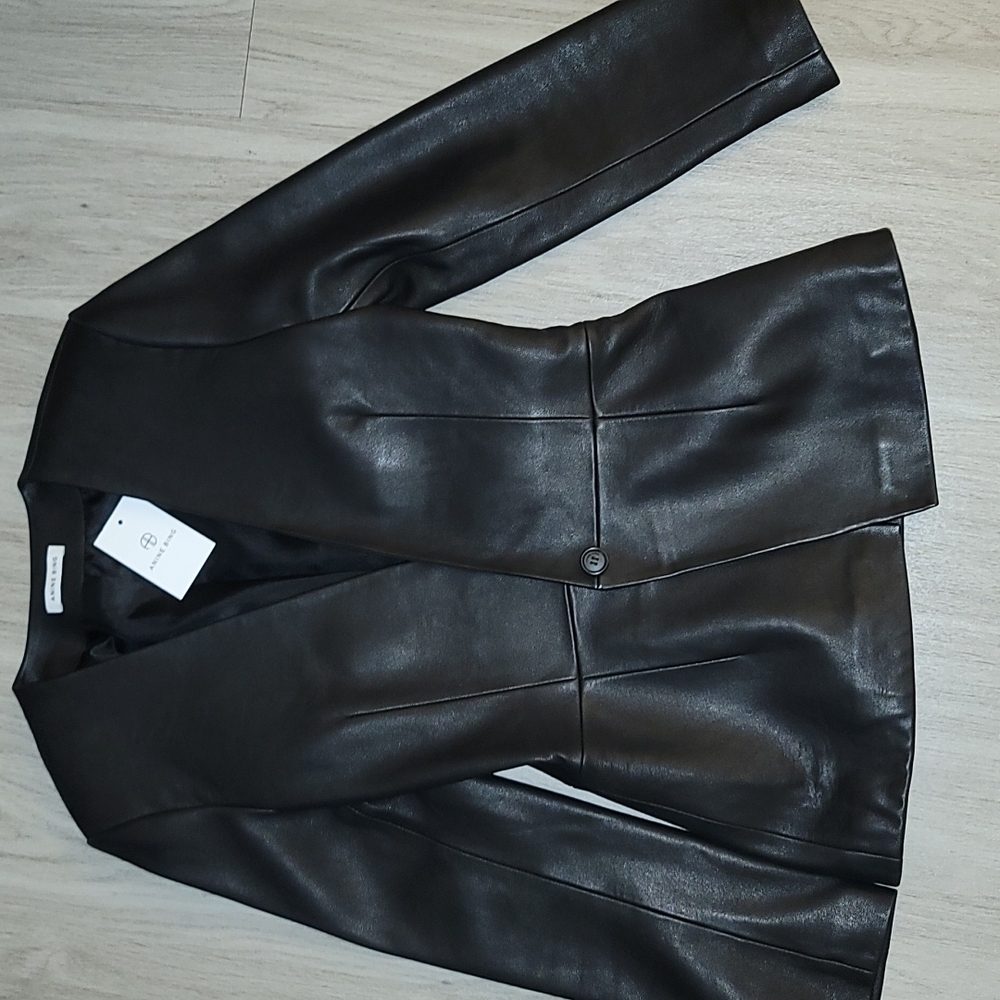 NWT ANNIE BING black leather evening blazer jacket
